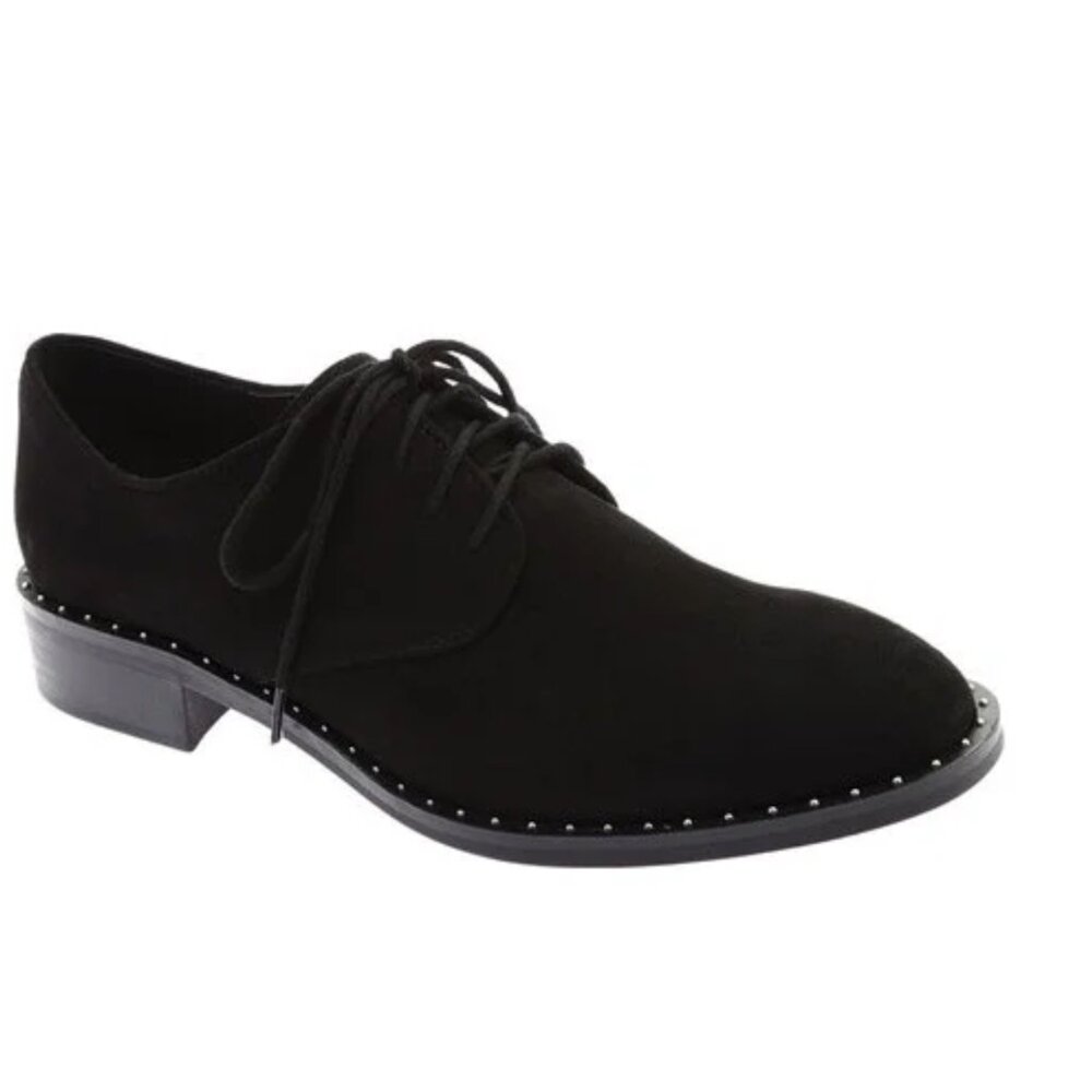 Portland Boot‎ Company Total Stud Oxford Black Faux Suede Lace Up Shoe Sz 8M